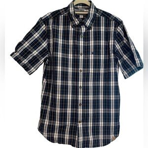 Carhartt buttons down shirt relaxed fit short sleeve fold down collar plaid Sz M